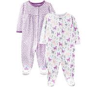 Simple Joys by Carter's 2-Pack Cotton Snap Footed Sleep and Play Dormeuses Tout-Petits, Blanc Licorne/Violet Points, Prématuré (Lot de 2) Bébé Fille