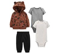 Simple Joys by Carter's Ensemble 4 Pièces Veste et Pantalon Bébé Garçon, Blanc Rayures/Brun Renne/Gris Chiné/Noir, 0 mois
