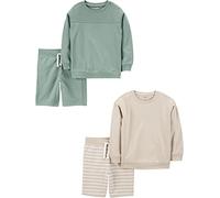 Simple Joys by Carter's Ensemble 4 pièces, vêtements de jeu en molleton, hauts à manches longues et shorts Garçon, Lot de 4, Beige Rayures/Vert Bouteille, 8 ans