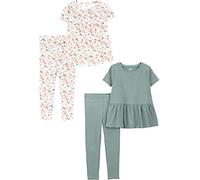 Simple Joys by Carter's Ensemble 4 pièces, vêtements de jeu, hauts à manches longues et pantalons Fille, Lot de 4, Blanc Fleuri/Vert Bouteille, 5 ans