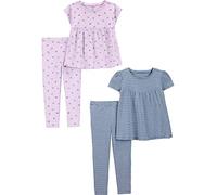 Simple Joys by Carter's Ensemble 4 pièces, vêtements de jeu, hauts à manches longues et pantalons Fille, Lot de 2, Bleu Rayures/Lilas Fruit, 2 ans