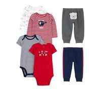 Simple Joys by Carter's Ensemble 6 pièces comprenant des bodies à manches longues et courtes et des pantalons pour bébé garçon ,Red/Navy Bear,6-9 Months