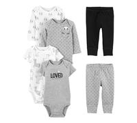 Simple Joys by Carter's 6-Piece Neutral Bodysuits (Short Long Sleeve) and Pants Set Ensemble Layette, Blanc Lama/Gris Imprimé Texte/Noir/Panda, 24 Mois Mixte Bébé
