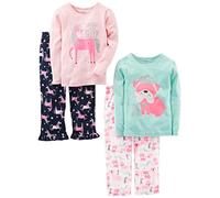 Simple Joys by Carter's Ensemble de Pyjama 4 Pièces (Haut en Coton et Bas en Polaire) Fille, Blanc Chiens/Bleu Marine/Rose Licorne/Vert Menthe Chiot, 4-5 ans