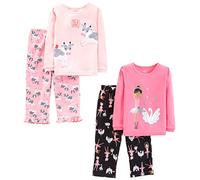 Simple Joys by Carter's Ensemble de Pyjama 4 Pièces (Haut en Coton et Bas en Polaire) Fille, Noir Ballerine/Rose Clair/Rose Vache/Cygnes, 5 ans