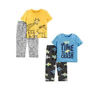 Simple Joys by Carter's Ensemble de pyjama 4 pièces pour enfant garçon (haut en polyester à manches courtes et bas en polaire), Animaux de la forêt/Monster Trucks/Texte Print, 4 ans