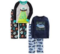 Simple Joys by Carter's Ensemble de pyjama 4 pièces pour garçon (haut en coton et bas en polaire), voitures/espace, 7, Voitures/Espace, 7