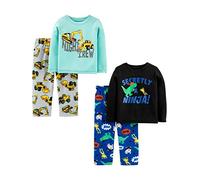 Simple Joys by Carter's Ensemble de pyjama 4 pièces pour garçons et tout-petits (haut en coton et bas en polaire), Camions bleu aqua/dinosaure noir/bleu cobalt/gris, 4 ans