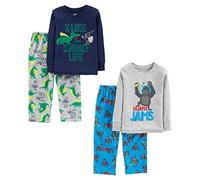 Simple Joys by Carter's Ensemble de pyjama 4 pièces pour garçons et tout-petits (haut en coton et bas en polaire), Gorille bleu/dragon gris/texte bleu marine, 4 ans