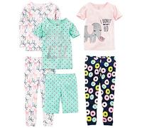 Simple Joys by Carter's Ensemble de Pyjama 6 Pièces en Coton, Coupe Ajustée Bébé Fille, Lot de 3, Blanc Zèbre/Bleu Marine Donut/Rose Éléphant/Vert Points, 18 mois