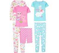Simple Joys by Carter's 6-Piece Snug Fit Cotton Pajama Set Ensemble de Pijama, Blanc Animaux de la Forêt/Bleu Lapin/Rose Points, 6-9 Mois (Lot de 3) Bébé Fille