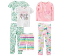 Simple Joys by Carter's Ensemble de Pyjama 6 Pièces en Coton, Coupe Ajustée Bébé Fille, Lot de 3, Blanc Dinosaure/Rose/Vert Menthe Arc-en-ciel/Licorne/Rayures, 12 mois