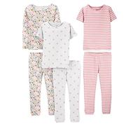 Simple Joys by Carter's Ensemble de Pyjama 6 Pièces en Coton, Coupe Ajustée Fille, Lot de 3, Blanc Motif Liberty/Gris Points/Rose Rayures, 4 Ans