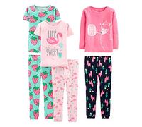 Simple Joys by Carter's 6-Piece Snug Fit Cotton Pajama Set Ensemble de Pijama, Bleu Marine/Rose Flamant Rose/Rosé Imprimé Lamas/Vert Strawberries, 6 Ans (Lot de 3) Fille