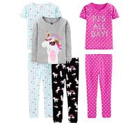 Simple Joys by Carter's Ensemble de Pyjama 6 Pièces en Coton, Coupe Ajustée Fille, Lot de 3, Bleu Tortue/Gris Chiné/Noir Licorne/Rose Motif À Pois, 7 Ans