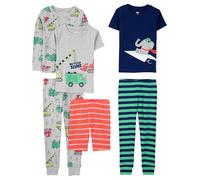 Simple Joys by Carter's Ensemble de Pyjama 6 Pièces en Coton, Coupe Ajustée Garçon, Lot de 3, Bleu Marine Éléphant/Gris Camions/Orange Rayures/Vert Rayures, 5 ans