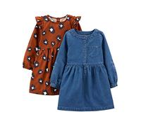 Simple Joys by Carter's 2-Pack Long-Sleeve Dress Set Robe décontractée, Chambray/Guépard, 18 Mois (Lot de 2) Fille