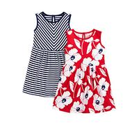 Simple Joys by Carter's Ensemble de Robes Sans-Manches et à Manches Courtes Bébé Fille, Lot de 2, Bleu Marine Rayures/Rouge Imprimé Coquelicots, 12 mois