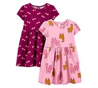 Simple Joys by Carter's Ensemble de Robes Sans-Manches et à Manches Courtes Bébé Fille, Lot de 2, Cerise/Lama, 18 mois