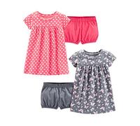 Simple Joys by Carter's Ensemble de Robes Sans-Manches et à Manches Courtes Bébé Fille, Lot de 2, Gris Papillons/Rose Fleuri, 12 mois