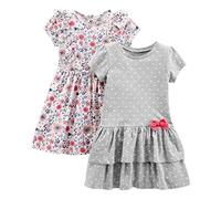 Simple Joys by Carter's Ensemble de Robes Sans-Manches et à Manches Courtes Fille, Lot de 2, Blanc Fleuri/Gris Cœurs, 5 ans