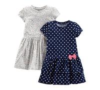 Simple Joys by Carter's Ensemble de Robes Sans-Manches et à Manches Courtes Fille, Lot de 2, Bleu Marine Points/Gris Chaton, 4 ans