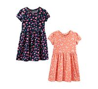 Simple Joys by Carter's Ensemble de Robes Sans-Manches et à Manches Courtes Fille, Lot de 2, Bleu Marine Fleuri/Pêche Imprimé Papillons, 4 ans