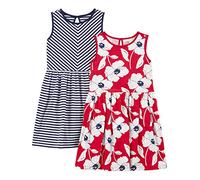 Simple Joys by Carter's Ensemble de Robes Sans-Manches et à Manches Courtes Fille, Lot de 2, Bleu Marine Rayures/Rouge Imprimé Coquelicots, 5-6 ans