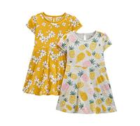 Simple Joys by Carter's Ensemble de Robes Sans-Manches et à Manches Courtes Fille, Lot de 2, Gris Ananas/Jaune Moutarde Fleurs, 2 ans