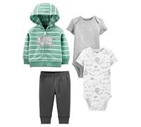 Simple Joys by Carter's 4-Piece Jacket, Pant, and Bodysuit Set Ensemble Layette, Blanc Animaux de la Forêt/Gris/Gris Foncé/Vert Menthe Éléphant, 0 Mois Bébé garçon