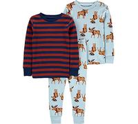 Simple Joys by Carter's Ensemble pyjama 3 pièces en coton pour bébé fille, Rayures bordeaux/élan bleu clair, 3 ans