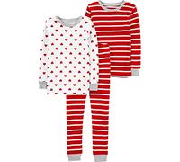 Simple Joys by Carter's Ensemble pyjama 3 pièces en coton, snug fit, pour la Saint-Valentin Mixte Enfante, Lot de 3, Blanc Cœurs/Rouge Rayures, 4 ans