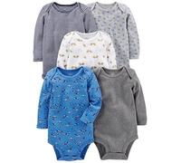 Simple Joys by Carter's Long-Sleeve Bodysuit Pack of 5 Body, Bleu/Gris/Blanc, 0-3 Mois (Lot de 5) Mixte bébé
