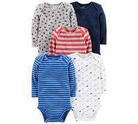 Simple Joys by Carter's Long-Sleeve Bodysuit Pack of 5 Body, Bleu/Gris Camions/Rouge Rayures, 0 Mois (Lot de 5) Mixte bébé
