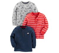 Simple Joys by Carter's Long-Sleeve Shirts, Pack of 3, Bleu Marine Chiné/Gris Chiens/Rouge Double Rayure, 4 Ans (Lot de 3) Bébé garçon
