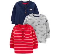 Simple Joys by Carter's Long-Sleeve Shirts, Pack of 3 Chemise, Bleu Marine/Gris Chiens/Rouge Double Rayure, 3-6 Mois (Lot de 3) Garçon
