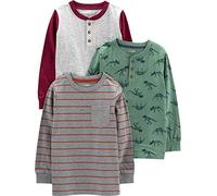 Simple Joys by Carter's Long-Sleeve Shirts, Pack of 3 Chemise, Gris Foncé Rayures/Gris Points/Vert Épicéa Dinosaure, 18 Mois (Lot de 3) Garçon