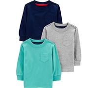 Simple Joys by Carter's Long-Sleeve Shirts, Pack of 3 Ensemble, Bleu/Bleu Marine/Gris, 12 Mois (Lot de 3) Garçon