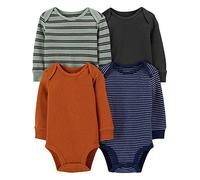 Simple Joys by Carter's Long-Sleeve Thermal Bodysuits, Pack of 4 Body, Bleu Marine/Noir/Vert Rayures/Óxido, 0 Mois (Lot de 4) Mixte bébé