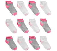 Simple Joys by Carter's Lot de 12 paires de chaussettes avec semelles antidérapantes pour petite fille ,Pink/Gray/White,4T/5T
