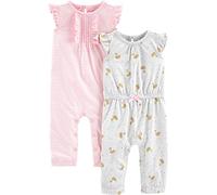 Simple Joys by Carter's Lot de 2 combinaisons pour bébé fille ,Pink Stripe/Gold Swan,18 Months