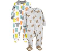 Simple Joys by Carter's Lot de 2 grenouillères avec pieds en polaire neutre pour bébé, Singe gris/hibou blanc, Prématuré