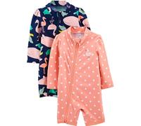 Simple Joys by Carter's Lot de 2 Rashguard à Fermeture éclair pour bébé Fille, Bleu Marine/Pois pêche, 18 Mois