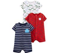 Simple Joys by Carter's Lot de 3 barboteuses snap-up unisexe pour bébé, Rayures bleu marine/construction rouge/alligator blanc, nouveau née