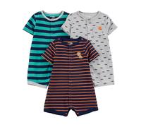 Simple Joys by Carter's Lot de 3 barboteuses snap-up unisexe pour bébé, Voitures grises/lion bleu marine/rayures horizontales vert turquoise, nouveau née