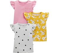 Simple Joys by Carter's Lot de 3 Chemises et Hauts à Manches Courtes pour Fille, Motif à Pois Gris/Fleurs Roses et Jaunes, 12 Mois