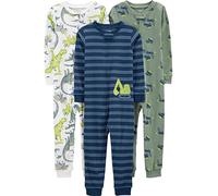 Simple Joys by Carter's Lot de 3 Pyjamas sans Pieds en Coton pour bébé garçon, Rayures Bleues/camions Verts/Dinosaure Blanc, 4 Ans
