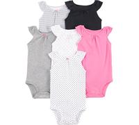 Simple Joys by Carter's Lot de 6 bodies sans manches pour petite fille ,Black/White/Pink Ruffle,0-3 Months