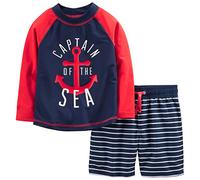 Simple Joys by Carter's Maillot de bain, haut de natation et short de bain Bébé Garçon, Blanc Rayures/Bleu Marine Rouge Ancre, 18 mois