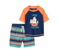 Simple Joys by Carter's Maillot de bain, haut de natation et short de bain Garçon, Blanc Rayures/Bleu Marine Orange Navires, 4 ans